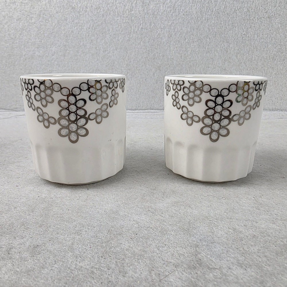 Teavana Fine Porcelain Tea Cups Set of 2 Silver Floral Handleless Discontinued